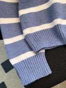 Suéter Tricot Feminino Listrado Navy com Zíper Anabeaz