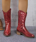 Bota Texana Feminina Cano Médio Couro Brilhante | Cacá