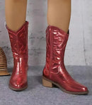 Bota Texana Feminina Cano Médio Couro Brilhante | Cacá