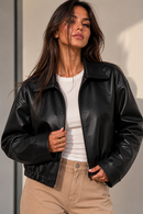 Jaqueta Bomber de Couro Feminina Preta com ziper Anabeaz, Jaqueta Bomber Feminina, Casaco de Couro Cintura, Jaqueta de Couro Curta, Jaqueta, Jaqueta de Couro Preta, Casaco Bomber Feminino, Anabeaz Premium, Inverno 2026, Moda Streetwear Chic
