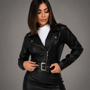 Jaqueta de Couro Feminina Biker com Cinto e Zíper Anabeaz