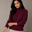 Suéter tricot feminino gola alta Anabeaz na cor marsala/vinho, punhos e barra reforçados com elasticidade Anabeaz