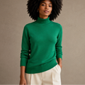 Suéter tricot feminino gola média Anabeaz verde , costuras invisíveis e corte anatômico.