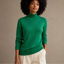 Suéter tricot feminino gola média Anabeaz verde , costuras invisíveis e corte anatômico.