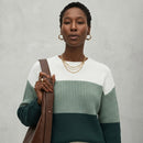 Suéter Listrado Grosso, Tricot Gola Canoa, Blusa Canelada Encorpada, Suéter Feminino Pesado, Tricô Blocos de Cores, Blusa de Frio Elegante, Suéter Estilo Leci, Anabeaz Premium, Inverno 2026, Moda Casual Chic