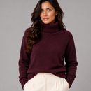 Suéter Tricot Feminino Grosso Gola Alta Felpudo Elegante Anabeaz  
Suéter feminino de tricot encorpado com gola alta na cor marsala/vinho, visual urbano sofisticado
