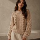 Suéter de tricô pesado feminino Anabeaz na cor bege com mangas amplas e toque encorpado de inverno