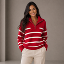 Suéter feminino tricot canelado premium na cor vermelha com listras brancas e gola alta adaptável Anabeaz
Sueter Tricot Feminino Listrado Navy com Zíper Anabeaz
Suéter com Zíper, Tricot Listrado Navy, Blusa Gola Alta com Zíper, Suéter Canelado Grosso, Tricô Half Zip, Blusa Mariniere Feminina, Suéter de Luxo Listrado, Anabeaz, Inverno 2026, Moda Preppy Luxo