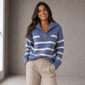 Suéter Tricot Feminino Listrado Navy com Zíper Anabeaz