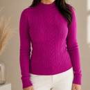 Suéter Tricot Feminino Gola Alta Tranças Fio Modal Anabeaz