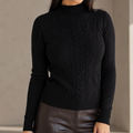 Suéter Tricot Feminino Gola Alta Tranças Fio Modal Anabeaz