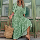 Vestido Midi Estampado Boho Decote v Manga Curta Anabeaz