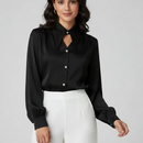 Blusa Social em Cetim com Gola Clássica e Botões Anabeaz