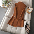Blazer Longo de Alfaiataria marrom Transpassado Anabeaz