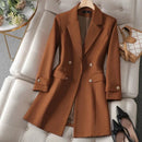 Blazer Longo de Alfaiataria marrom Transpassado Anabeaz