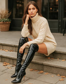 Bota Cano Longo Feminina Couro Salto Alto Elegante | Sissa