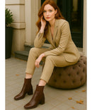 Bota Feminina Cano Curto Knit em Couro Elegante | Fleury