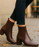 Bota Feminina Cano Curto Knit em Couro Elegante | Fleury