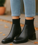 Bota Feminina Cano Curto Knit em Couro Elegante | Fleury