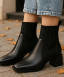 Bota Feminina Cano Curto Knit em Couro Elegante | Fleury