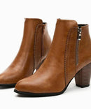 Bota Feminina Cano Curto Salto Quadrado Zíper | Lilina