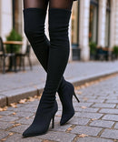 Bota Feminina Over the Knee Knit Salto Fino | Miori
