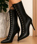 Bota Feminina Cano Médio Salto Fino com Cadarço Elegante | Merly