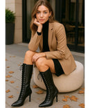 Bota Feminina Cano Médio Salto Fino com Cadarço Elegante | Merly