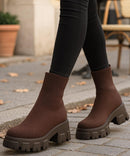 Bota Feminina Tratorada Knit de Inverno Urbano | Soled
