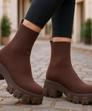 Bota Feminina Tratorada Knit de Inverno Urbano | Soled