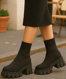 Bota Feminina Tratorada Knit de Inverno Urbano | Soled