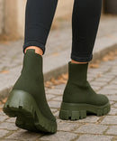 Bota Feminina Tratorada Knit de Inverno Urbano | Soled