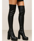 Bota Plataforma Cano Alto Feminina Salto Grosso Elegante | Plus