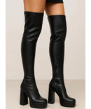 Bota Plataforma Cano Alto Feminina Salto Grosso Elegante | Plus