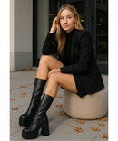 Bota Plataforma Cano Alto Feminina Salto Grosso Elegante | Plus