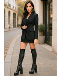 Bota Plataforma Cano Alto Feminina Salto Grosso Elegante | Plus