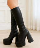 Bota Plataforma Cano Alto Feminina Salto Grosso Elegante | Plus