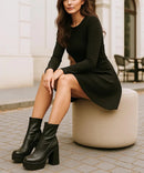 Bota Plataforma Cano Alto Feminina Salto Grosso Elegante | Plus