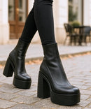 Bota Plataforma Cano Alto Feminina Salto Grosso Elegante | Plus