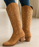 Bota Texana Feminina Western Cano Longo Camurça | Lesle Anabeaz