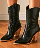Bota Texana Feminina Cano Médio Bico Fino Croco | Dallas