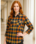 Camisa Xadrez Feminina com Manga Longa Flanelada laranja