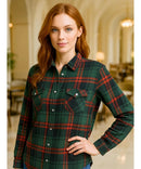 Camisa Xadrez Feminina com Manga Longa Flanelada verde Anabeaz