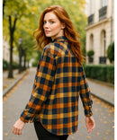 Camisa Xadrez Feminina com Manga Longa Flanelada laranja Anabeaz