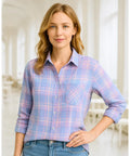 Camisa Xadrez Feminina com Manga Longa Flanelada lilas Anabeaz