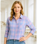Camisa Xadrez Feminina com Manga Longa Flanelada lilas Anabeaz