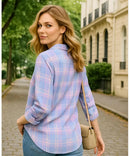 Camisa Xadrez Feminina com Manga Longa Flanelada lilas Anabeaz