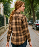 Camisa Xadrez Feminina com Manga Longa Flanelada marrom Anabeaz