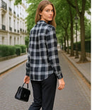 Camisa Xadrez Feminina com Manga Longa Flanelada preto e cinza anabeaz
