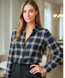 Camisa Xadrez Feminina com Manga Longa Flanelada preto e cinza